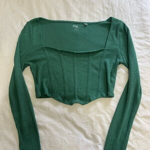 PacSun Green Ribbed Long Sleeve Crop Top